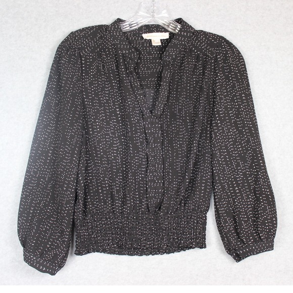 Monteau Los Angeles Blouse Smocked Waist Long‎ Sleeve Top Black XL - Picture 1 of 7